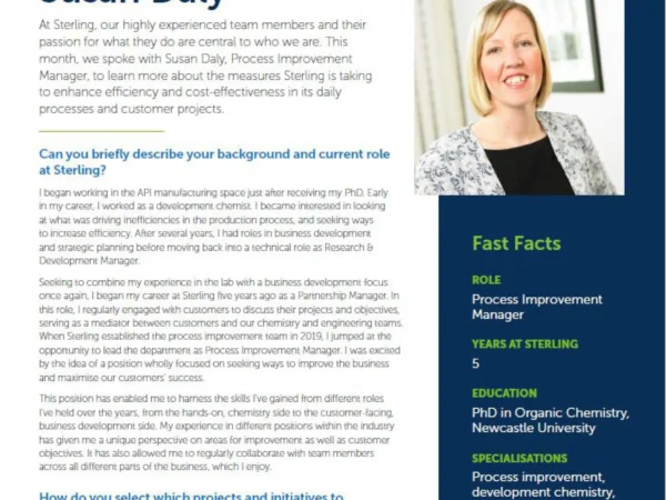 Process Improvement Manager, Sterling Pharma Solutions, Susan Daly snapshot preview