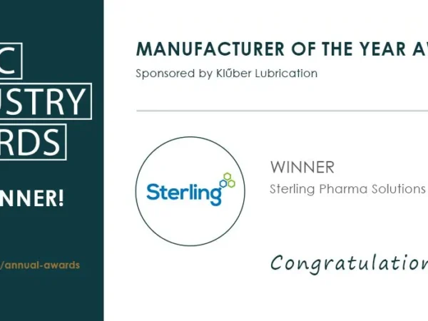 Sterling Pharma Solutions, Manufacturer of the Year Award certificate