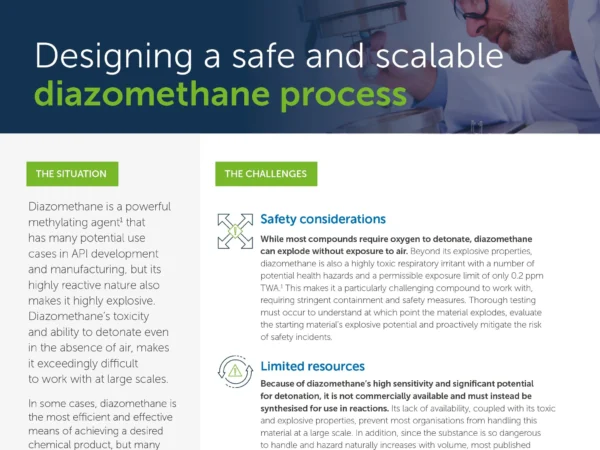 Preview of scenario sheet titled 'Designing a safe and scalable diazomethane process'